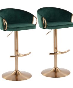 LumiSource Claire Adjustable Bar Stools, Green/Gold, Set Of 2 Stools, BSCLAIREAUVGN2