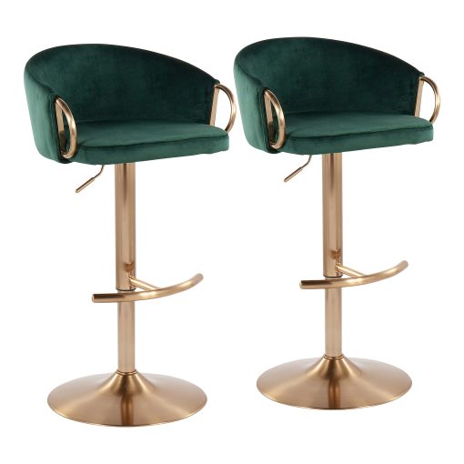 LumiSource Claire Adjustable Bar Stools, Green/Gold, Set Of 2 Stools, BSCLAIREAUVGN2