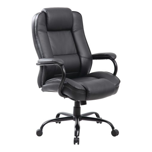 Boss Office Products Heavy-Duty Ergonomic LeatherPlus™ Bonded Leather High-Back Chair, Black