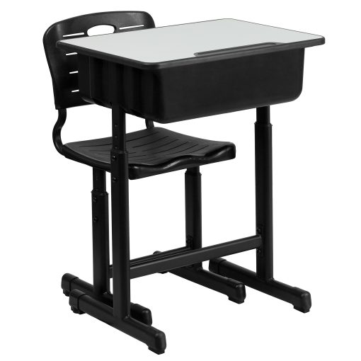Flash Furniture Adjustable Pedestal Frame Student Desk And Chair, Gray - Image 2