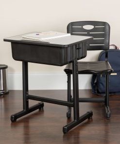 Flash Furniture Adjustable Pedestal Frame Student Desk And Chair, Gray