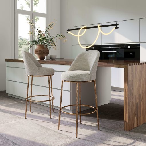 Zuo Nordhavn Swivel Barstool, Beige/Gold - Image 2