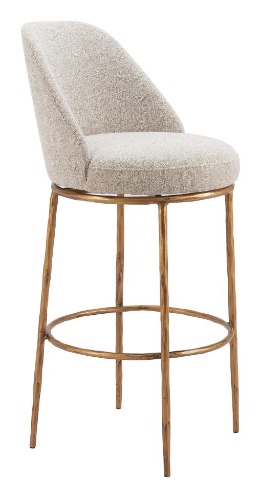 Zuo Nordhavn Swivel Barstool, Beige/Gold