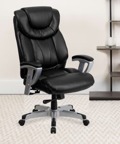 Flash Furniture Hercules Big & Tall LeatherSoft™ Faux Leather Swivel Office Chair With Adjustable Arms, Black