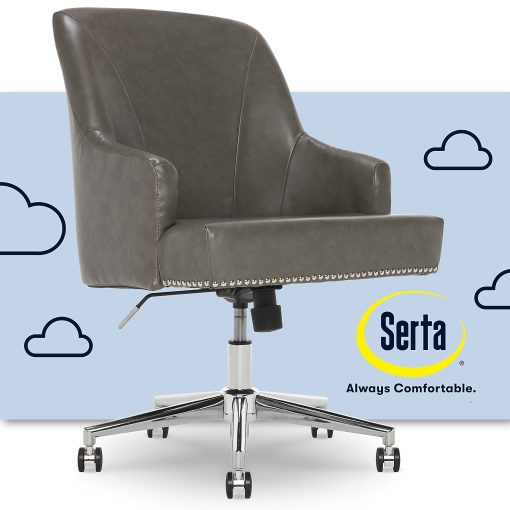 Serta® Leighton Home Bonded Leather Mid-Back Office Chair, Gray/Chrome - Image 2