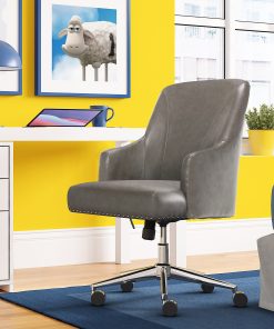 Serta® Leighton Home Bonded Leather Mid-Back Office Chair, Gray/Chrome