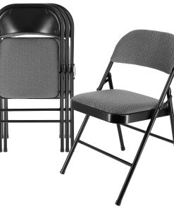 Elama Metal Folding Chairs With Padded Seats, Gray, Set Of 4 Chairs