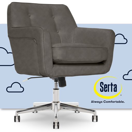 Serta® Ashland Home Bonded Leather Mid-Back Office Chair, Gray/Chrome - Image 2