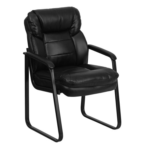 Flash Furniture LeatherSoft™ Faux Leather Sled-Base Side Chair, Black - Image 2