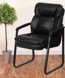 Flash Furniture LeatherSoft™ Faux Leather Sled-Base Side Chair, Black