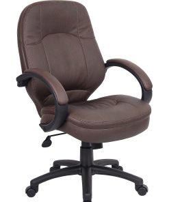 Boss Office Products LeatherPlus™ Bonded Leather Mid-Back Chair, Bomber Brown/Black