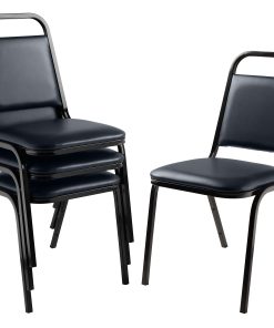 National Public Seating 9100 Series Vinyl Upholstered Banquet Stack Chairs, Midnight Blue/Black, Pack Of 4 Chairs