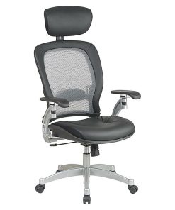 Office Star™ Professional AirGrid Bonded Leather High-Back Chair With Adjustable Headrest, Black/Platinum 2