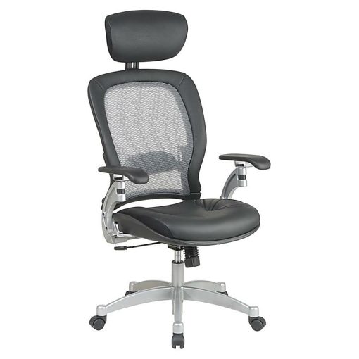 Office Star™ Professional AirGrid Bonded Leather High-Back Chair With Adjustable Headrest, Black/Platinum - Image 2