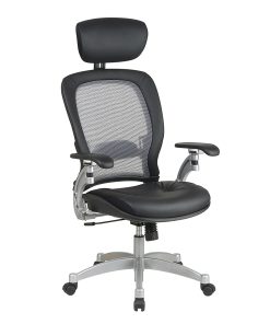 Office Star™ Professional AirGrid Bonded Leather High-Back Chair With Adjustable Headrest, Black/Platinum