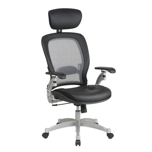 Office Star™ Professional AirGrid Bonded Leather High-Back Chair With Adjustable Headrest, Black/Platinum