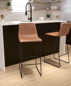 Flash Furniture LeatherSoft™ Faux Leather 30″ Bar Stools, Set Of 2 Bar Stools, Light Brown/Black 2