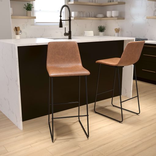 Flash Furniture LeatherSoft™ Faux Leather 30" Bar Stools, Set Of 2 Bar Stools, Light Brown/Black - Image 2
