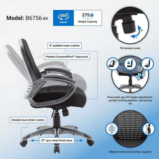 Boss Office Products Ribbed Mesh High-Back Task Chair, Black - Image 2