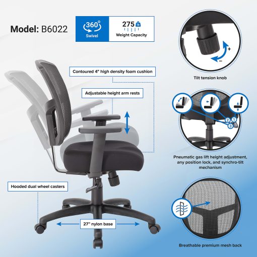 Boss Office Products Contract Mesh High-Back Task Chair, Black - Image 2