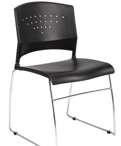Boss Office Products Plastic Seat, Plastic Back Stacking Chair, 18″ Seat Width, Black Seat/Chrome Frame, Quantity: 2 2