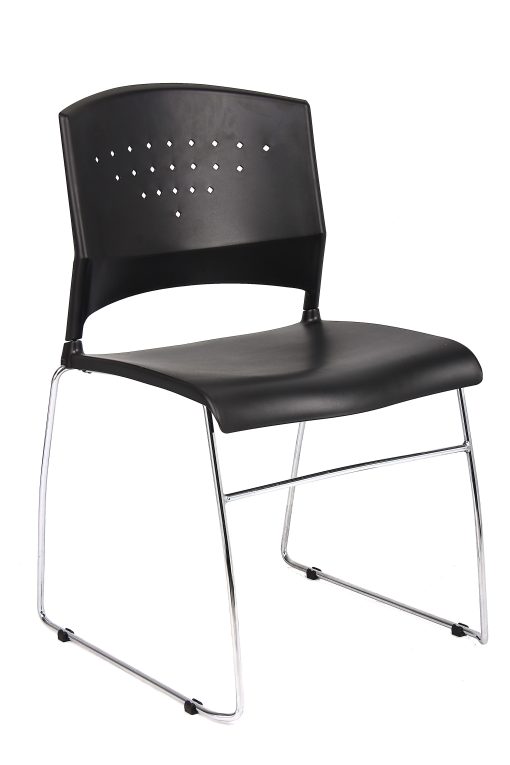 Boss Office Products Plastic Seat, Plastic Back Stacking Chair, 18" Seat Width, Black Seat/Chrome Frame, Quantity: 2 - Image 2