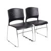 Boss Office Products Plastic Seat, Plastic Back Stacking Chair, 18" Seat Width, Black Seat/Chrome Frame, Quantity: 2