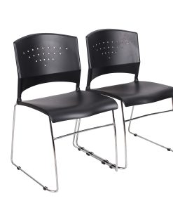 Boss Office Products Plastic Seat, Plastic Back Stacking Chair, 18" Seat Width, Black Seat/Chrome Frame, Quantity: 2