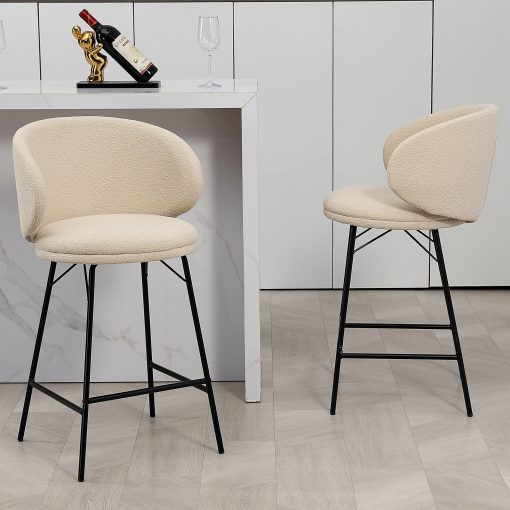 Glamour Home Baxter Fabric Counter Height Stools With Back, White, Set Of 2 Stools - Image 2
