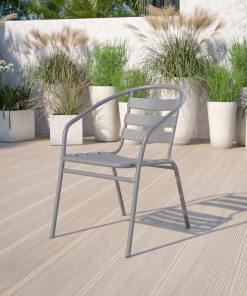 Flash Furniture Metal Slat-Back Restaurant Stack Chair, 28-1/2"H x 21-1/2"W x 24"D, Silver