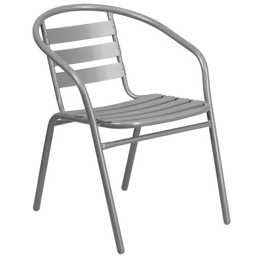Flash Furniture Metal Slat-Back Restaurant Stack Chair, 28-1/2"H x 21-1/2"W x 24"D, Silver - Image 2