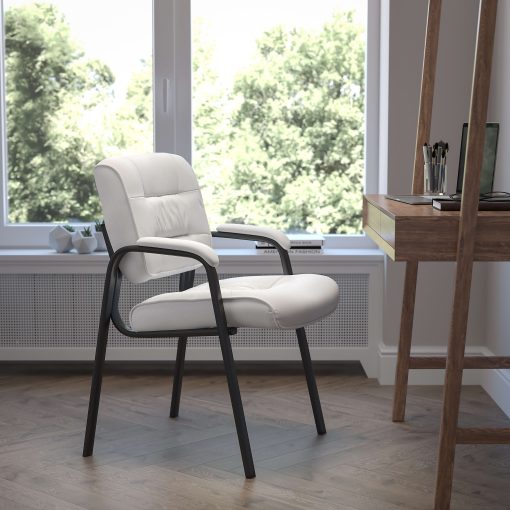 Flash Furniture LeatherSoft Executive Side Reception Chair with Powder Coated Frame, White/Black - Image 2