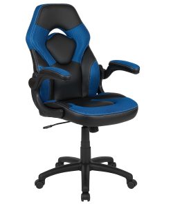 Flash Furniture X10 Ergonomic LeatherSoft™ Faux Leather High-Back Racing Gaming Chair With Flip-Up Arms, Blue/Black 2