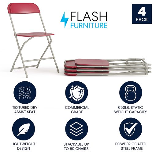Flash Furniture Hercules Series Folding Chairs, Red/Gray, Pack Of 4 Chairs - Image 2