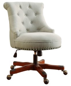 Linon Dallas Fabric Mid-Back Home Office Chair, Natural/Dark Walnut