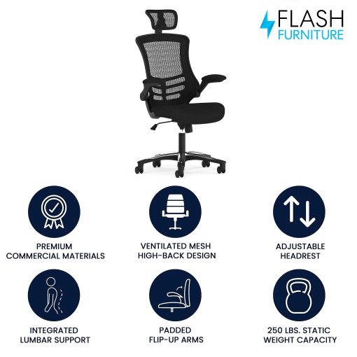 Flash Furniture Ergonomic Mesh High-Back Executive Office Chair, Black, BLX5H - Image 2