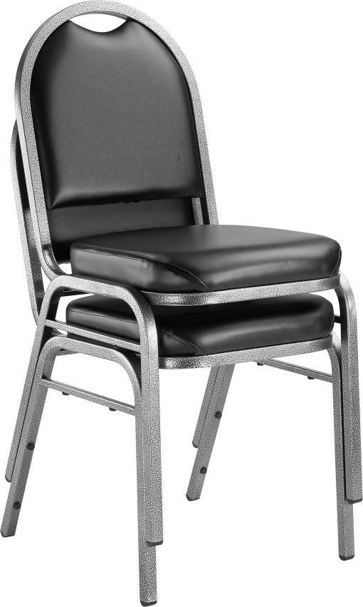National Public Seating Dome-Back Stacking Banquet Chairs, Vinyl, Panther Black/Silvervein, Set Of 2 - Image 2