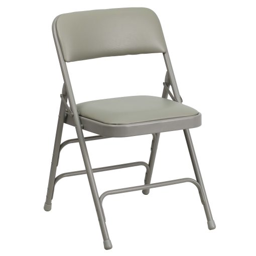Flash Furniture HERCULES Vinyl Curved Triple-Braced Folding Chair, Gray - Image 2