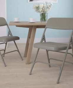 Flash Furniture HERCULES Vinyl Curved Triple-Braced Folding Chair, Gray