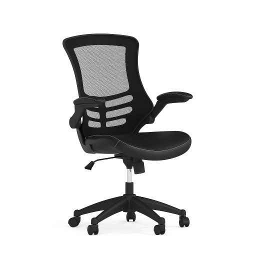 Flash Furniture LeatherSoft™ Faux Leather Mid-Back Swivel Chair With Flip-Up Arms, Black - Image 2