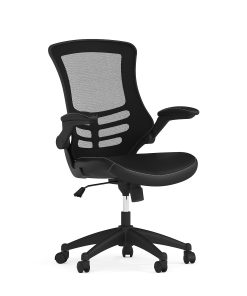 Flash Furniture LeatherSoft™ Faux Leather Mid-Back Swivel Chair With Flip-Up Arms, Black