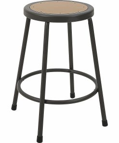 Lorell Metal Shop Stool, 24" Wood Medium Density Fiber (MDF) Seat Material, Light Gray