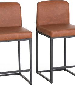 ALPHA HOME PU Leather Counter-Height Stools With Backs, Brown/Black, Set Of 2 Stools 2
