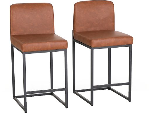 ALPHA HOME PU Leather Counter-Height Stools With Backs, Brown/Black, Set Of 2 Stools - Image 2