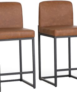 ALPHA HOME PU Leather Counter-Height Stools With Backs, Brown/Black, Set Of 2 Stools