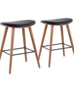 LumiSource Saddle Counter Stools, Walnut/Black, Set Of 2 Stools
