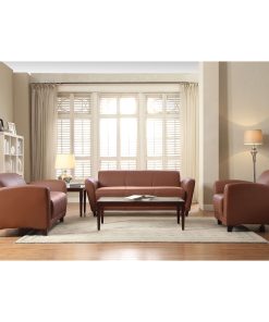 Lorell® Accession Bonded Leather Reception Sofa, Tan 2