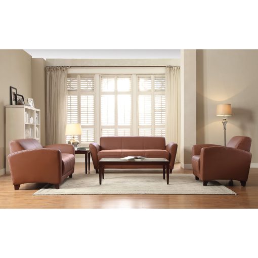 Lorell® Accession Bonded Leather Reception Sofa, Tan - Image 2