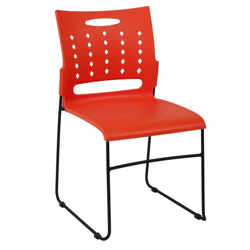 Flash Furniture Sled-Base Stacking Chair With Handle And Air-Vent Back, Orange/Black - Image 2