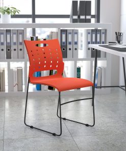 Flash Furniture Sled-Base Stacking Chair With Handle And Air-Vent Back, Orange/Black